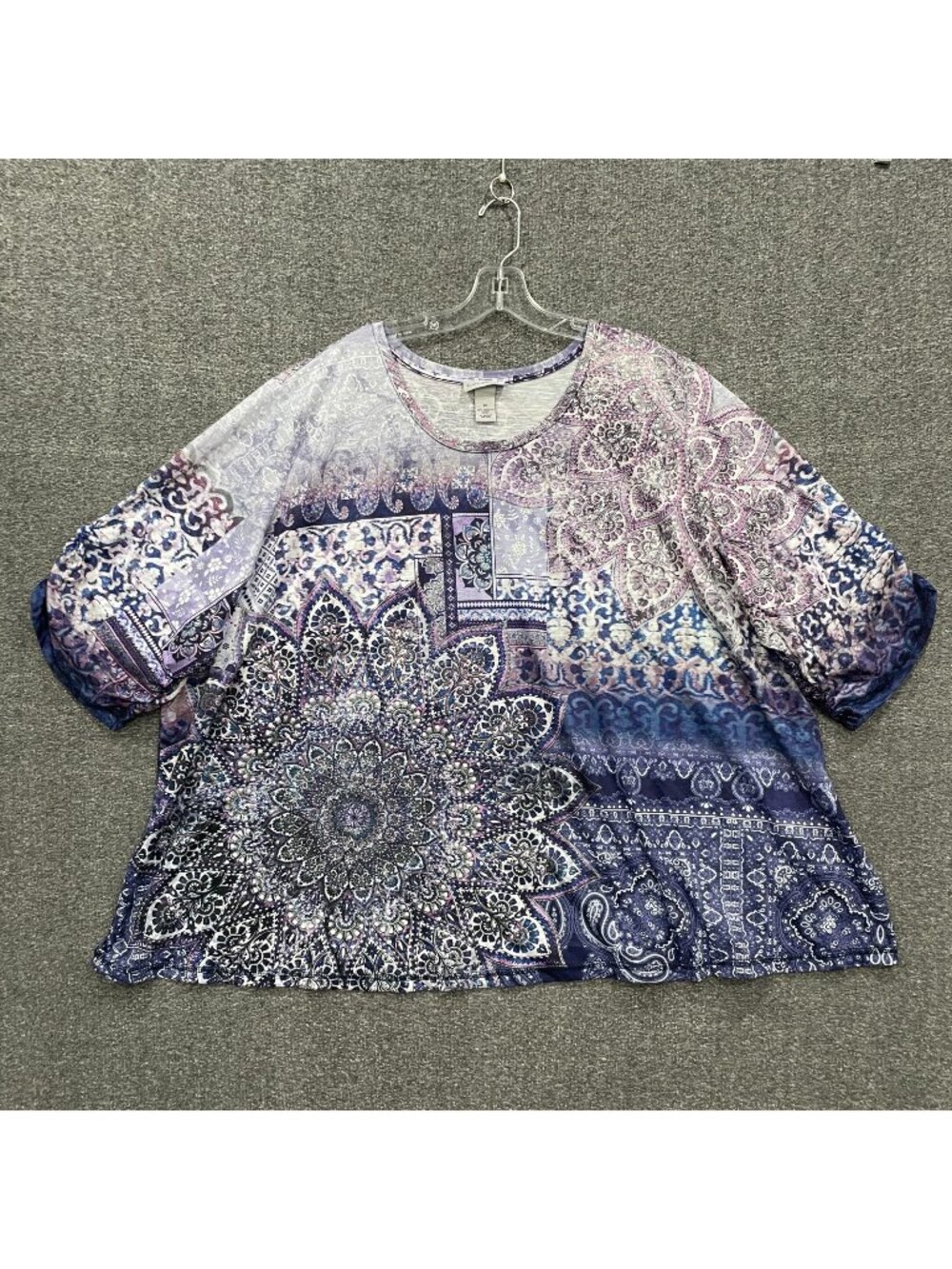 Catherines Tunic Top Womens 5X Purple Floral Studded Medallion Soft Stretchy